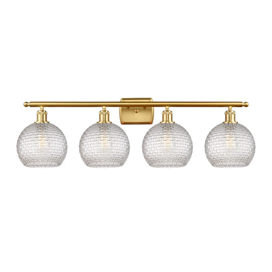 Innovations Athens 38in 4-Light Bath Vanity Light | Modern Farmhouse Satin Gold Steel and Clear Basket Weave Glass | Bathroom | Model 516-4W-SG-G122C-8CL