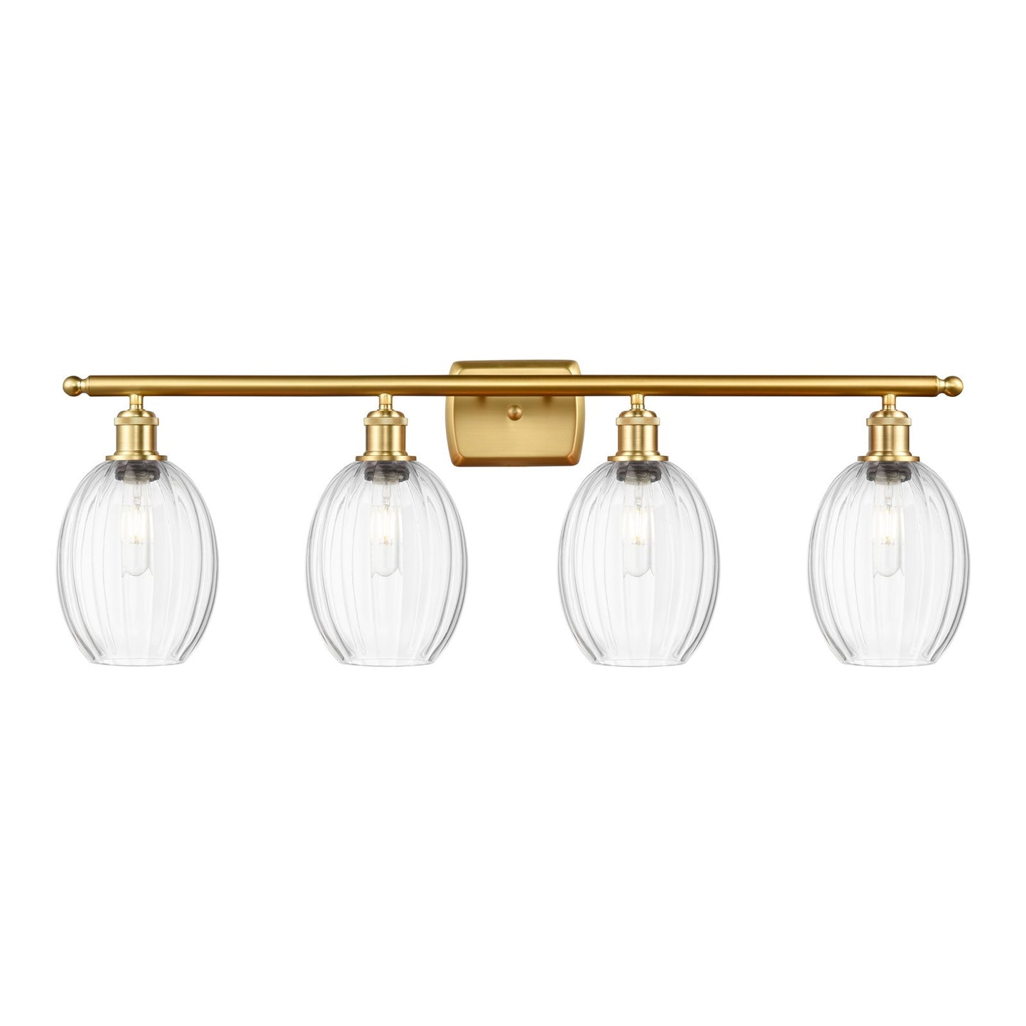 Innovations Preston Bulb 36in 4-Light Bath Vanity Light | Industrial Satin Gold Steel and Clear Glass | Bathroom Vanity | 36.25 | Model 516-4W-SG-G459-6CL