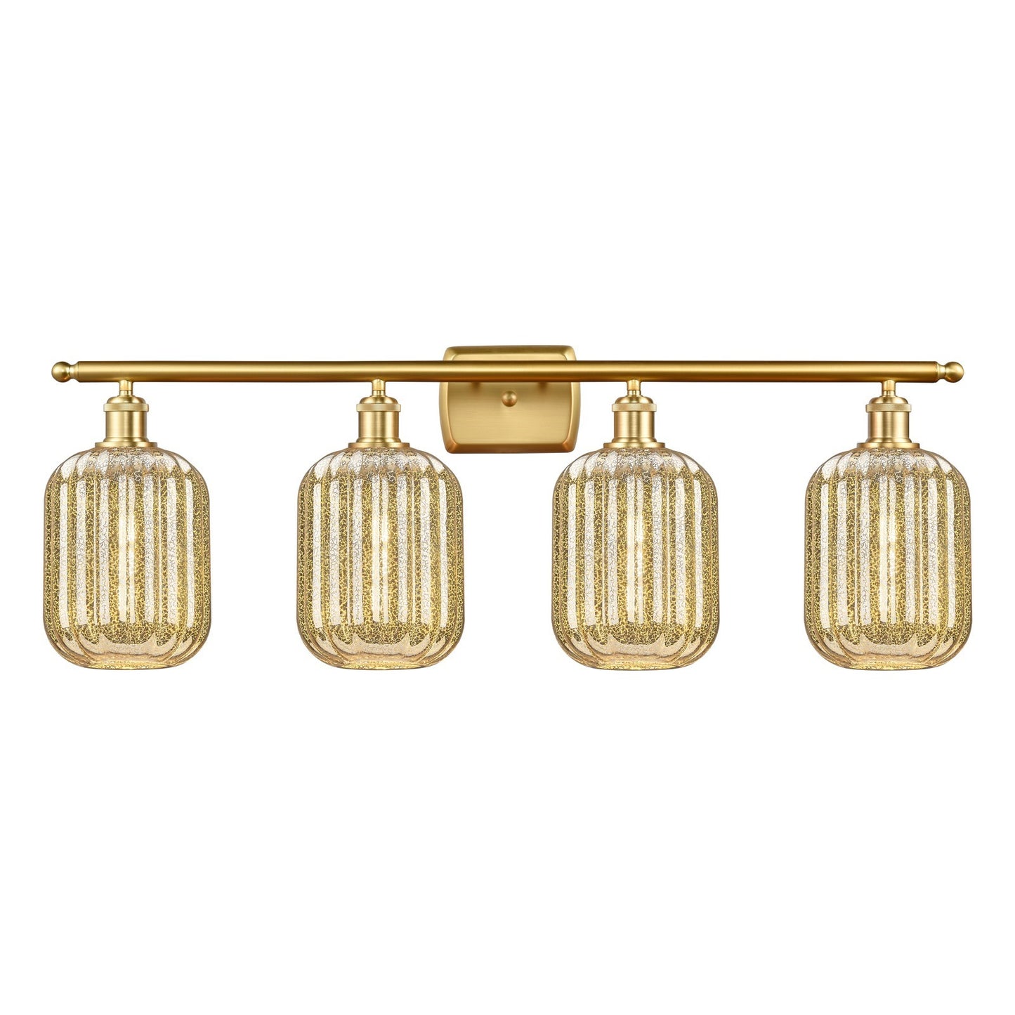 Innovations Preston Cylinder 36.75in 4-Light Bath Vanity | Industrial Satin Gold Steel and Mercury Glass | Bathroom Vanity | Model 516-4W-SG-G460-7ME