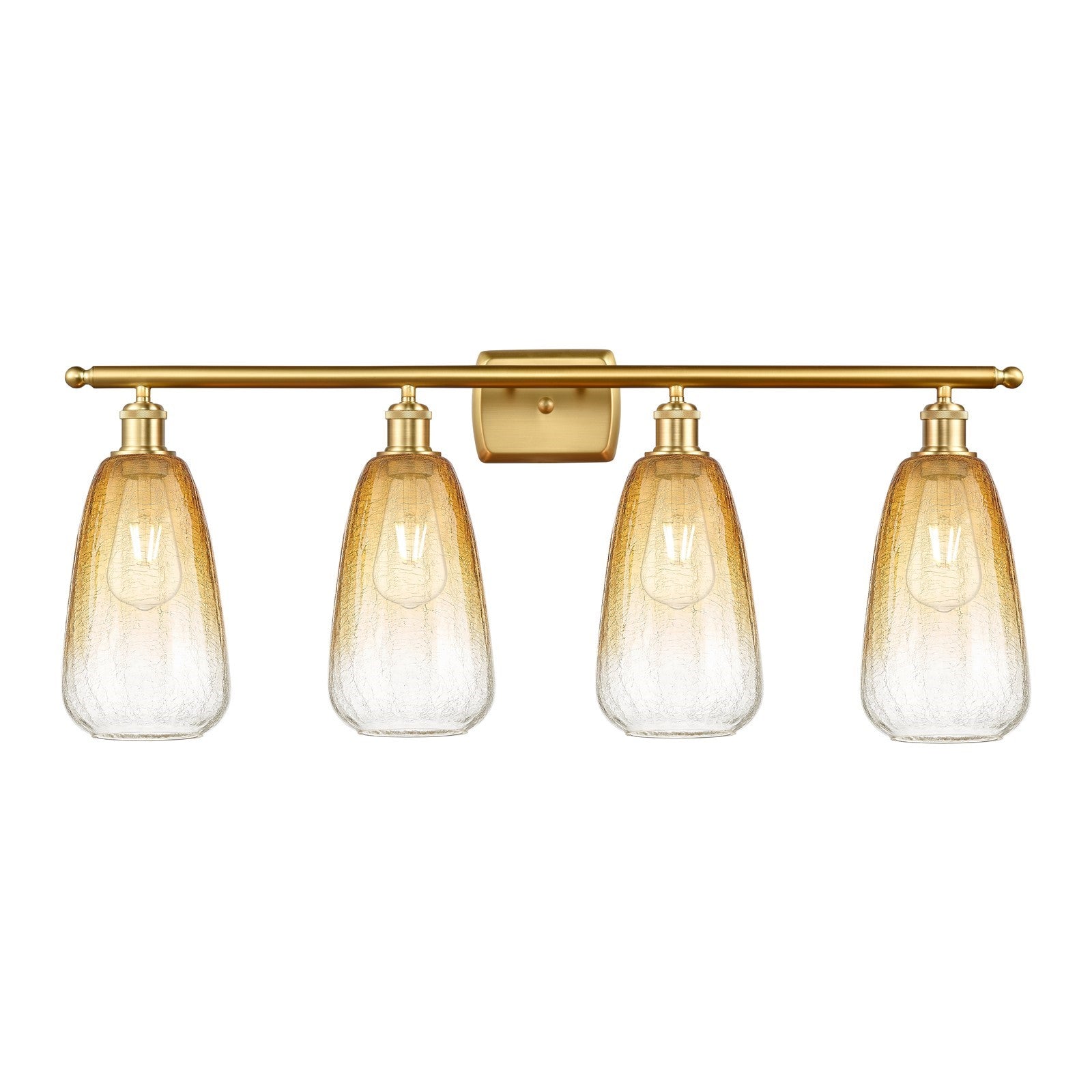 Innovations Brookhaven Almond 36in 4-Light Bath Vanity Light | Industrial Satin Gold and Amber Glass | Bathroom Vanity | 36 x | Model 516-4W-SG-G480-6AM