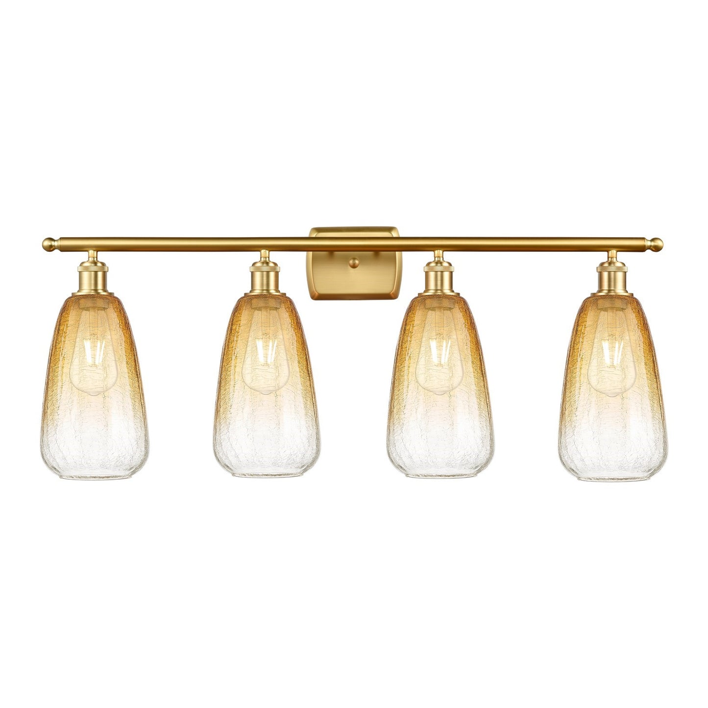 Innovations Brookhaven Almond 36in 4-Light Bath Vanity Light | Industrial Satin Gold and Amber Glass | Bathroom Vanity | 36 x | Model 516-4W-SG-G480-6AM