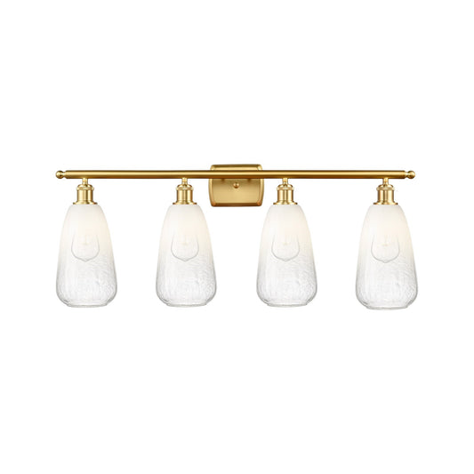 Innovations Brookhaven Almond 36in 4-Light Bath Vanity | Industrial Satin Gold Steel and Opal Glass | Bathroom Vanity Light | Model 516-4W-SG-G480-6OP