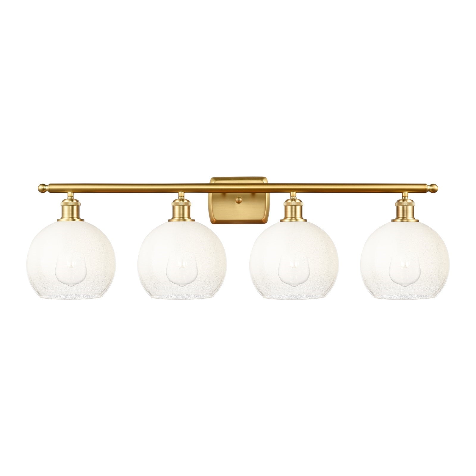 Innovations Brookhaven Globe 38in 4-Light Bath Vanity Light | Industrial Satin Gold Steel and Opal Glass | Bathroom Vanity | Model 516-4W-SG-G483-8OP