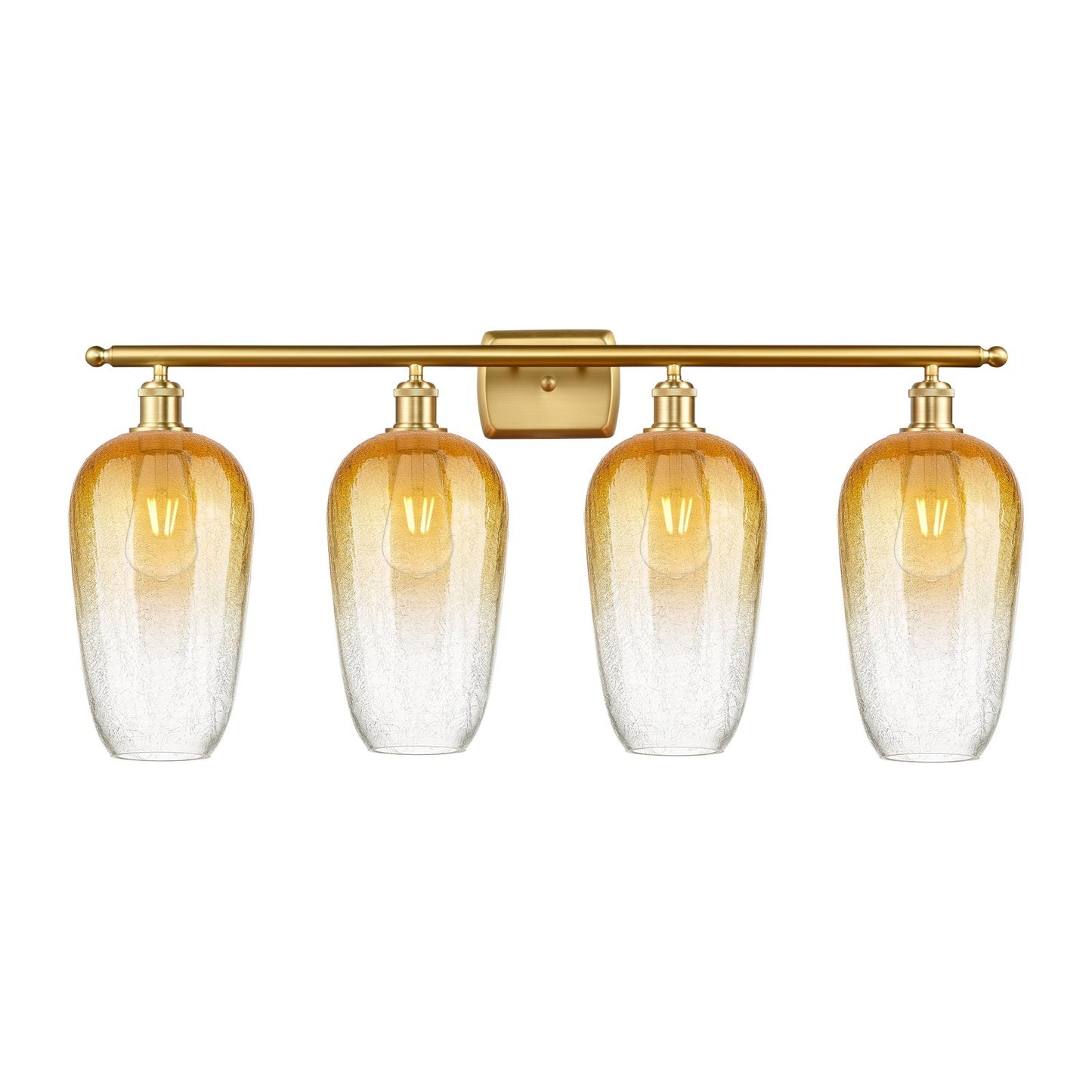 Innovations Brookhaven Flute 37in 4-Light Bath Vanity Light | Industrial Satin Gold Steel and Amber Glass | Damp Rated Bathroom | Model 516-4W-SG-G484-7AM