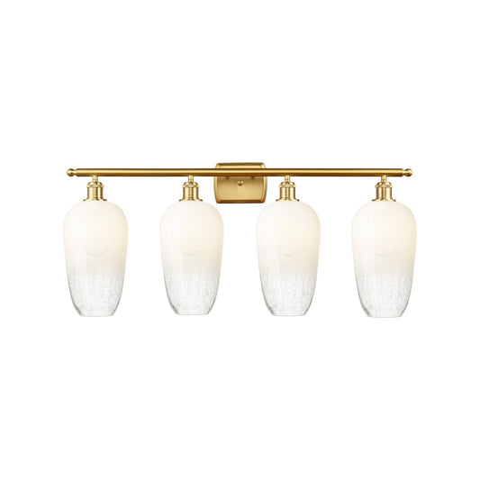 Innovations Brookhaven Flute 37in 4-Light Bath Vanity | Industrial Modern Satin Gold Steel and Opal Glass | Bathroom Vanity | Model 516-4W-SG-G484-7OP