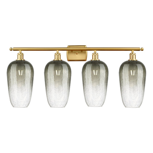 Innovations Brookhaven Flute 37in 4-Light Bath Vanity Light | Industrial Satin Gold Steel and Cast Brass with Slate Glass | Model 516-4W-SG-G484-7SL