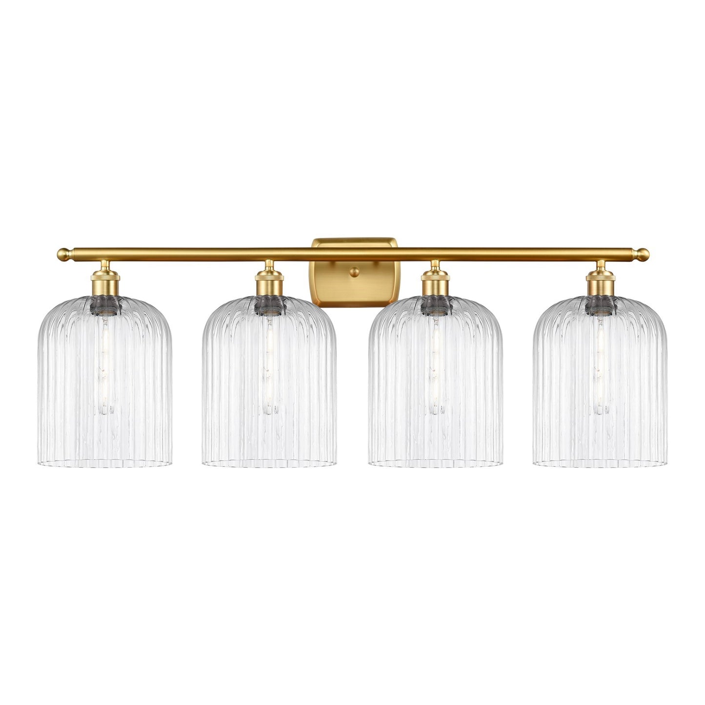Innovations Bridal Veil 35in 4-Light Bath Vanity Light | Art Nouveau Satin Gold Steel and Clear Ribbed Glass | Bathroom Vanity | Model 516-4W-SG-G559-8CL