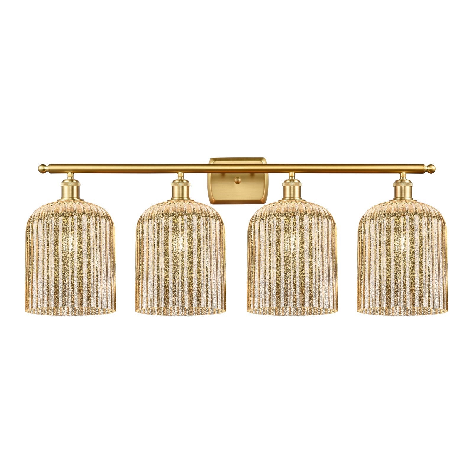 Innovations Bridal Veil 35in 4-Light Bath Vanity Light | Art Nouveau Satin Gold Steel and Mercury Ribbed Glass | Bathroom | Model 516-4W-SG-G559-8ME
