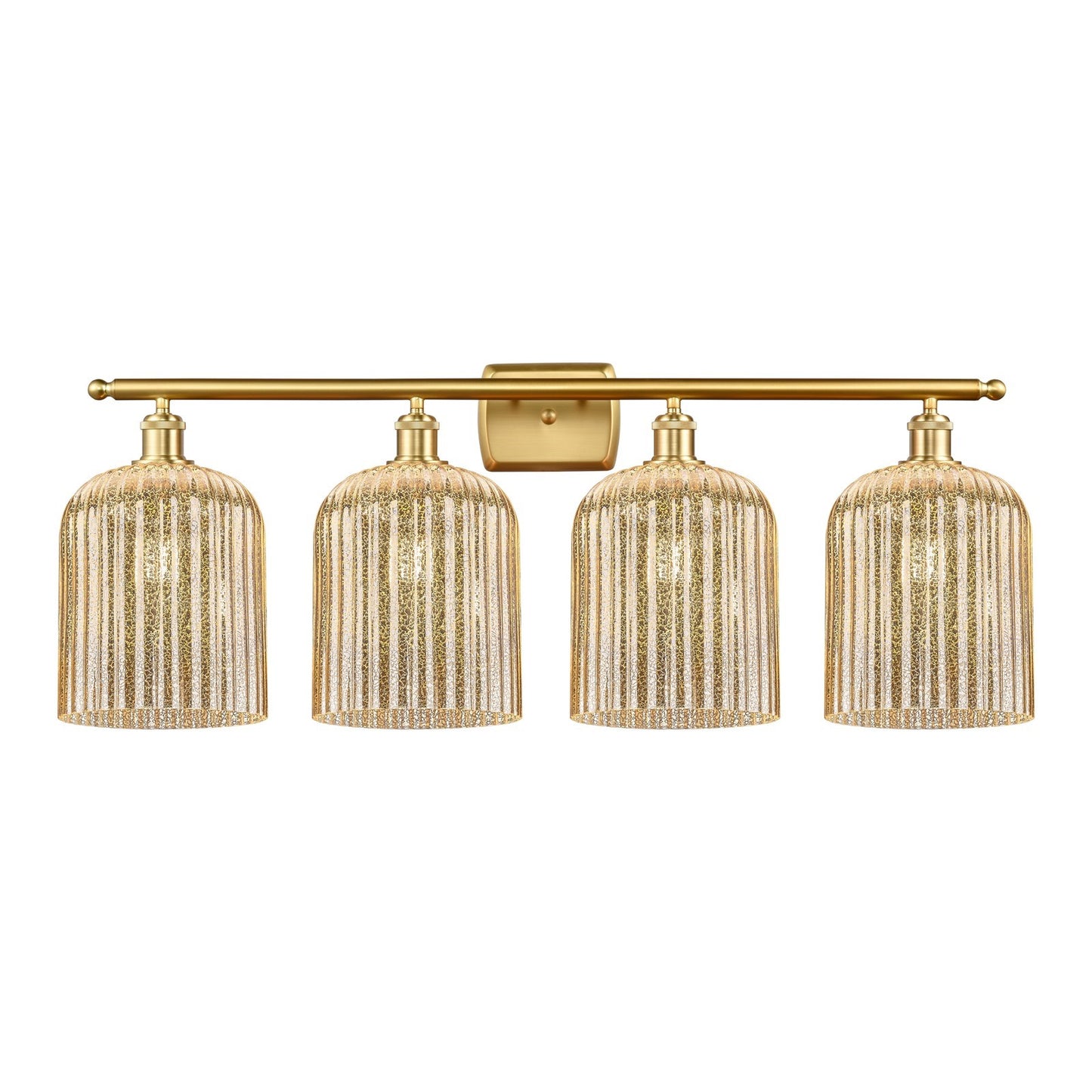Innovations Bridal Veil 35in 4-Light Bath Vanity Light | Art Nouveau Satin Gold Steel and Mercury Ribbed Glass | Bathroom | Model 516-4W-SG-G559-8ME
