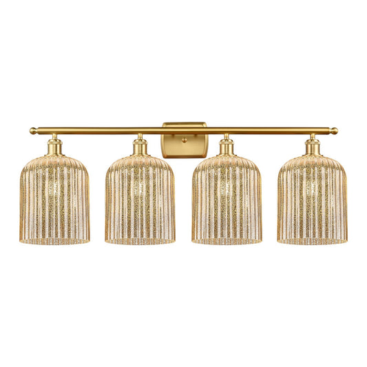 Innovations Bridal Veil 35in 4-Light Bath Vanity Light | Art Nouveau Satin Gold Steel and Mercury Ribbed Glass | Bathroom | Model 516-4W-SG-G559-8ME