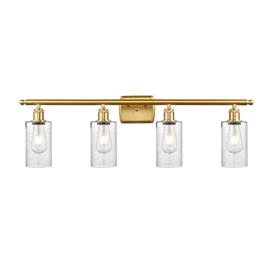 Innovations Clymer 34in 4-Light Bath Vanity Light | Art Nouveau Satin Gold Steel and Seedy Glass | Bathroom Vanity | 33.88 x 9.88 x | Model 516-4W-SG-G804