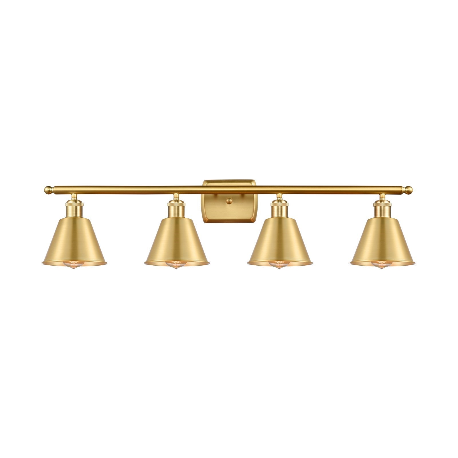 Innovations Smithfield 37in 4-Light Bath Vanity Light | Industrial Farmhouse Satin Gold Steel and Cast Brass with Satin Gold Metal | Model 516-4W-SG-M8