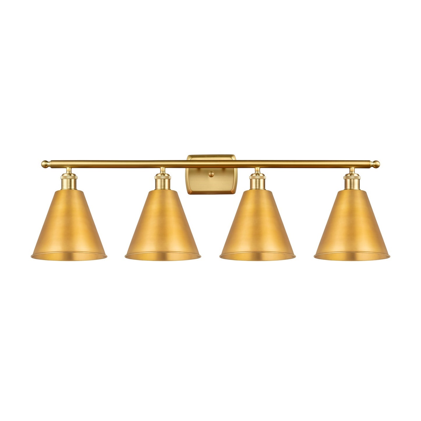 Innovations Berkshire 38in 4-Light Bath Vanity Light | Industrial Farmhouse Satin Gold Steel and Cast Brass with Satin Gold | Model 516-4W-SG-MBC-8-SG