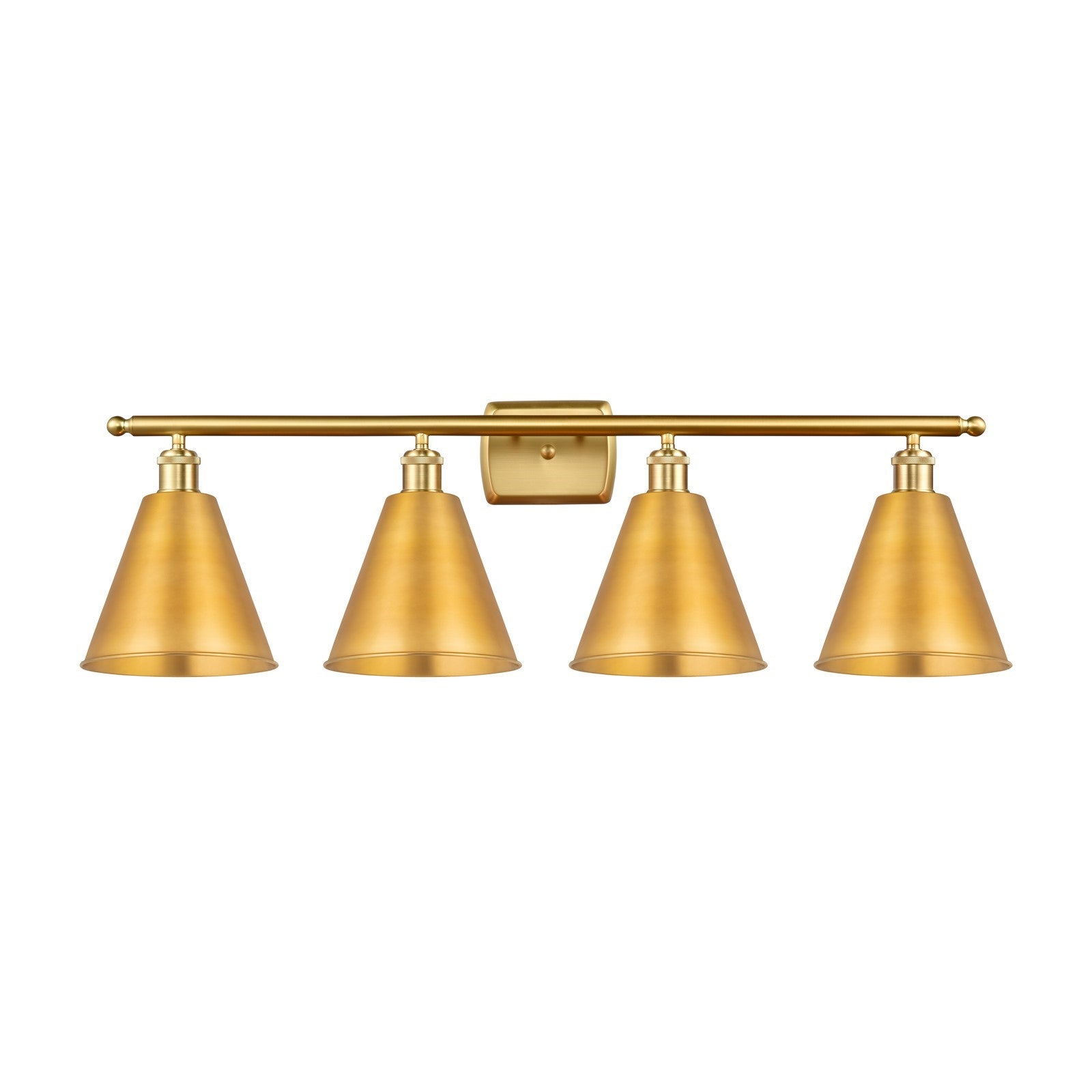 Innovations Berkshire 38in 4-Light Bath Vanity Light | Industrial Farmhouse Satin Gold Steel and Cast Brass with Satin Gold | Model 516-4W-SG-MBC-8-SG