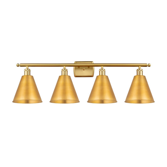 Innovations Berkshire 38in 4-Light Bath Vanity Light | Industrial Farmhouse Satin Gold Steel and Cast Brass with Satin Gold | Model 516-4W-SG-MBC-8-SG-LED