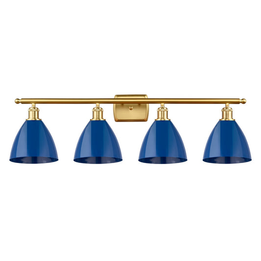 Innovations Plymouth 37.5in 4-Light Bath Vanity Light | Industrial Farmhouse Satin Gold Steel and Matte Blue Metal Shade | Model 516-4W-SG-MBD-75-BL-LED