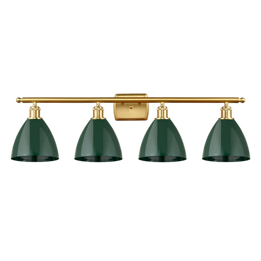 Innovations Plymouth 38in 4-Light Bath Vanity Light | Industrial Farmhouse Satin Gold Steel and Matte Green Metal Shade | Model 516-4W-SG-MBD-75-GR