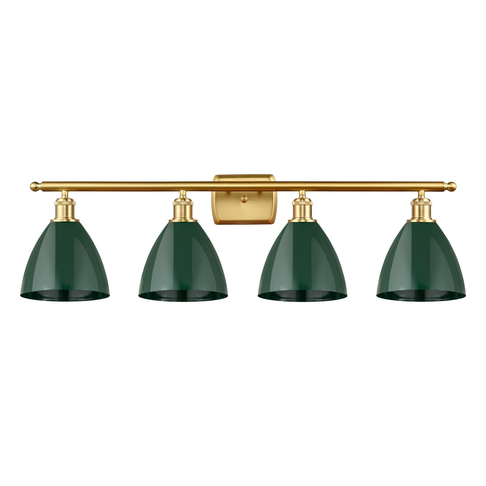 Innovations Plymouth 38in 4-Light Bath Vanity Light | Industrial Farmhouse Satin Gold Steel and Matte Green Metal Shade | Model 516-4W-SG-MBD-75-GR