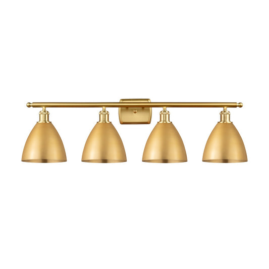 Innovations Bristol 38in 4-Light Bath Vanity Light | Industrial Farmhouse Satin Gold Steel and Satin Gold Metal Shade | Model 516-4W-SG-MBD-75-SG-LED