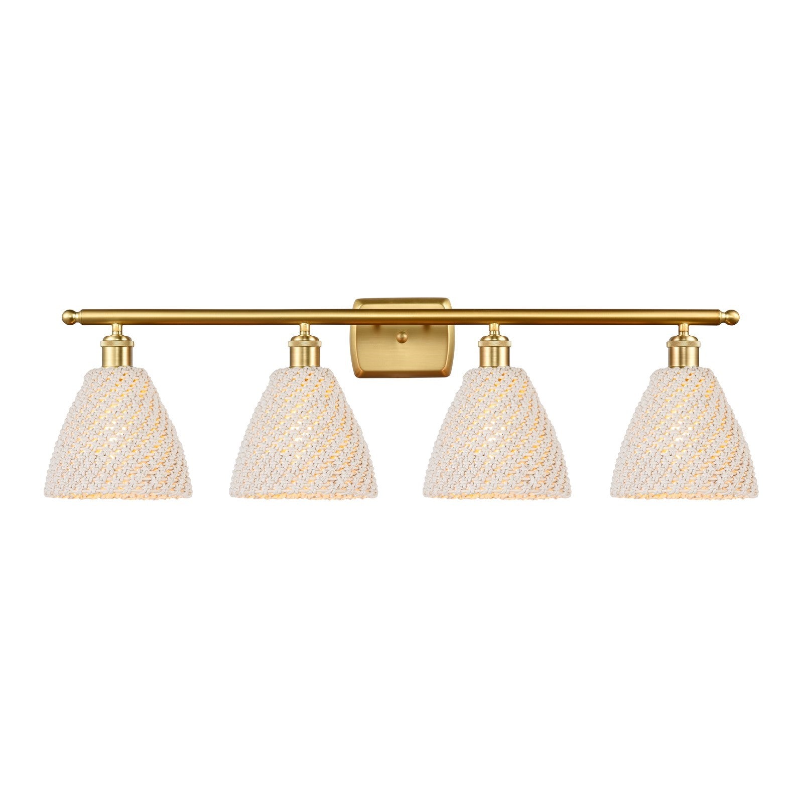 Innovations Bristol Natural 38in 4-Light Bath Vanity Light | Industrial Satin Gold Steel and Cast Brass with Natural Fiber | Model 516-4W-SG-NBD-75-NAT