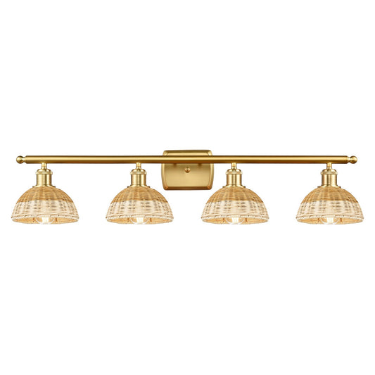 Innovations Bristol Natural II 37.5in 4-Light Bath Vanity Light | Industrial Satin Gold Steel and Cast Brass with Natural | Model 516-4W-SG-NBD2-75-NAT
