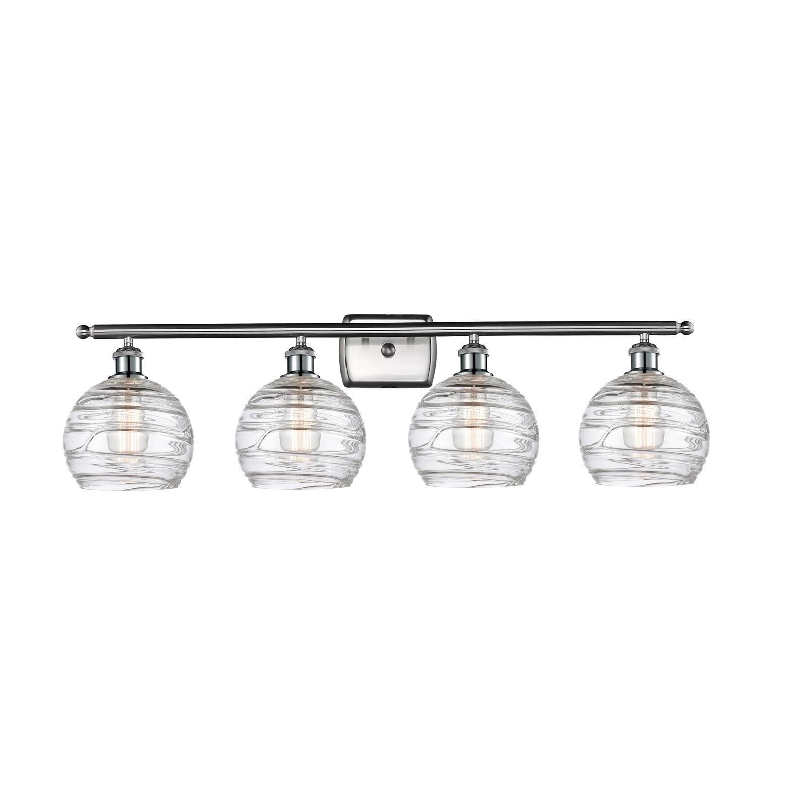 Innovations Athens Deco Swirl 38in 4-Light Bath Vanity Light | Industrial Brushed Satin Nickel and Clear Deco Swirl Glass | Model 516-4W-SN-G1213-8CL
