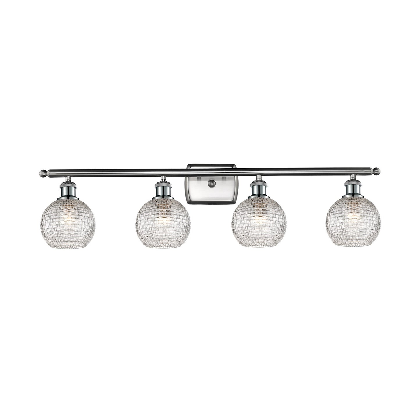 Innovations Athens 36in 4-Light Bath Vanity Light | Modern Farmhouse Brushed Satin Nickel and Clear Basket Weave Glass | Model 516-4W-SN-G122C-6CL
