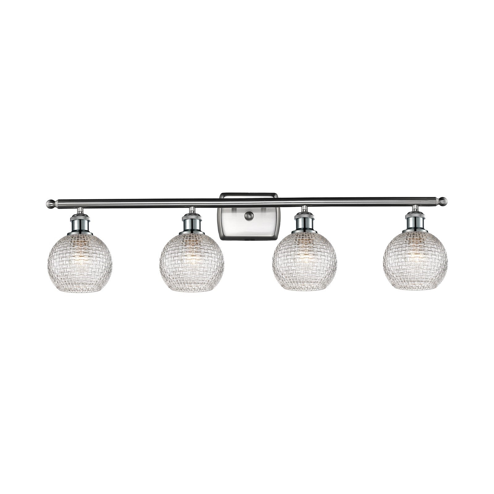 Innovations Athens 36in 4-Light Bath Vanity Light | Modern Farmhouse Brushed Satin Nickel and Clear Basket Weave Glass | Model 516-4W-SN-G122C-6CL
