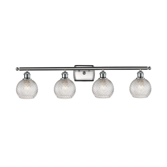Innovations Athens 36in 4-Light Bath Vanity Light | Modern Farmhouse Brushed Satin Nickel and Clear Basket Weave Glass | Model 516-4W-SN-G122C-6CL