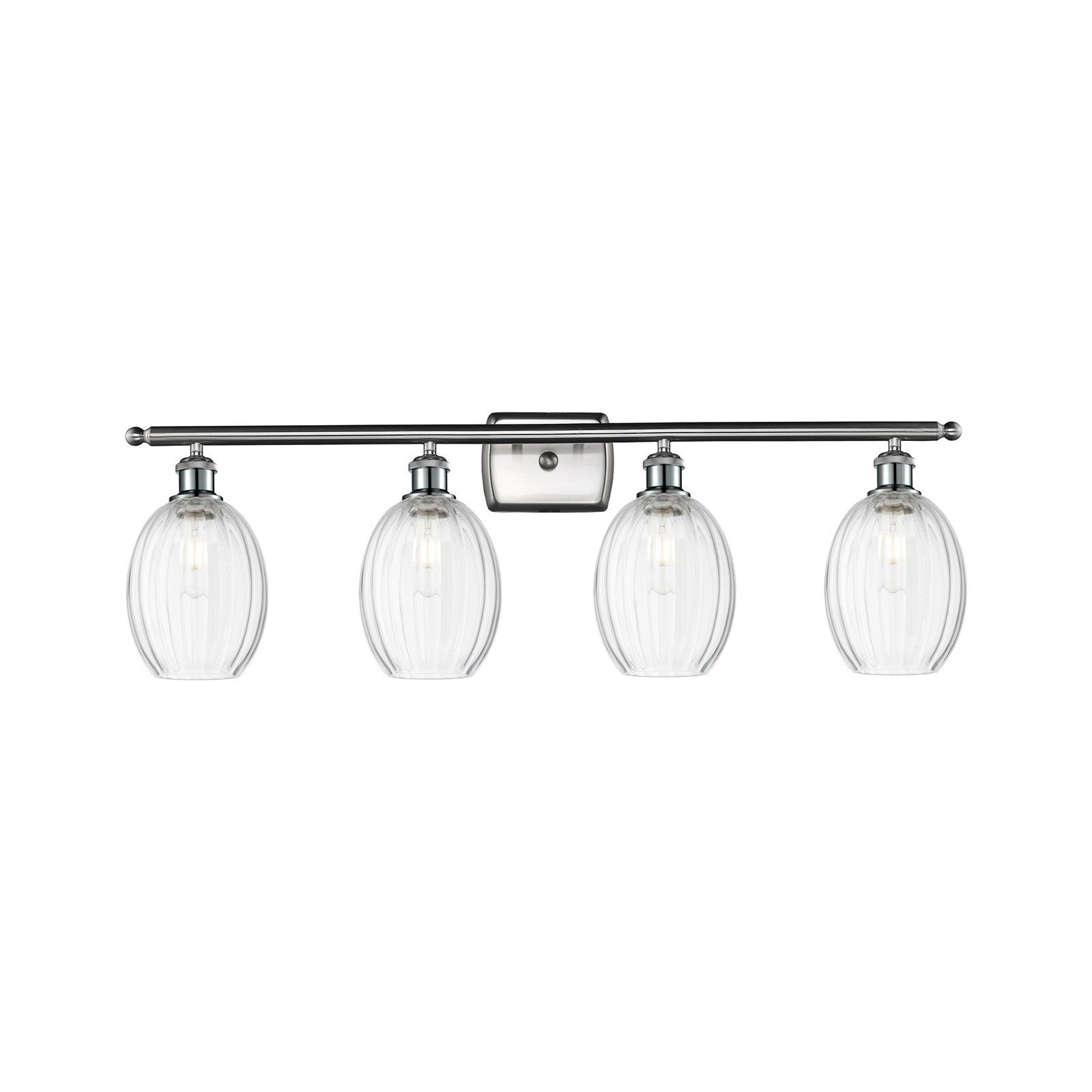 Innovations Preston Bulb 36in 4-Light Bath Vanity Light | Industrial Brushed Satin Nickel and Clear Glass | Kitchen & Bathroom | Model 516-4W-SN-G459-6CL