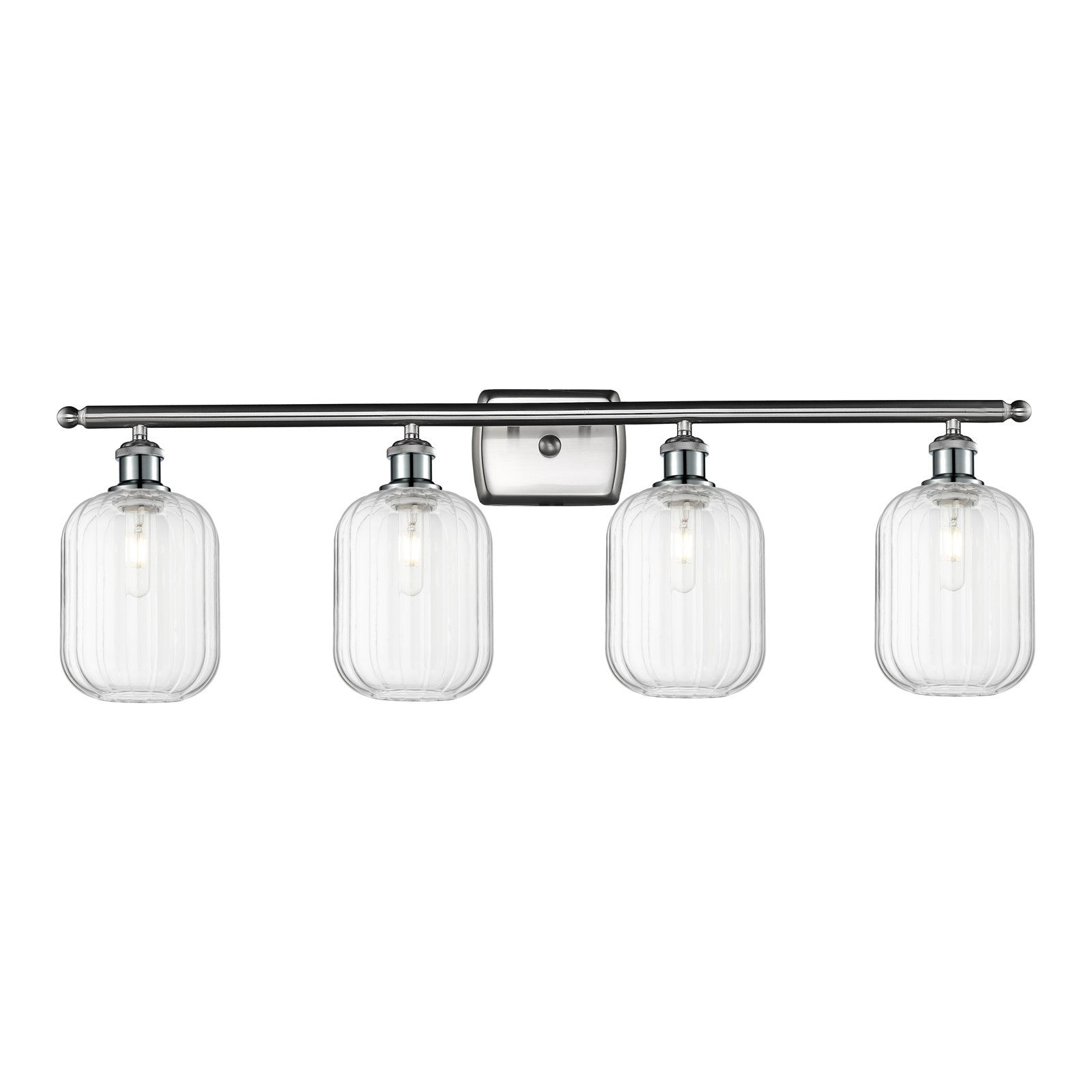 Innovations Preston Cylinder 37in 4-Light Bath Vanity | Industrial Brushed Satin Nickel and Clear Glass | Damp Rated Bathroom | Model 516-4W-SN-G460-7CL