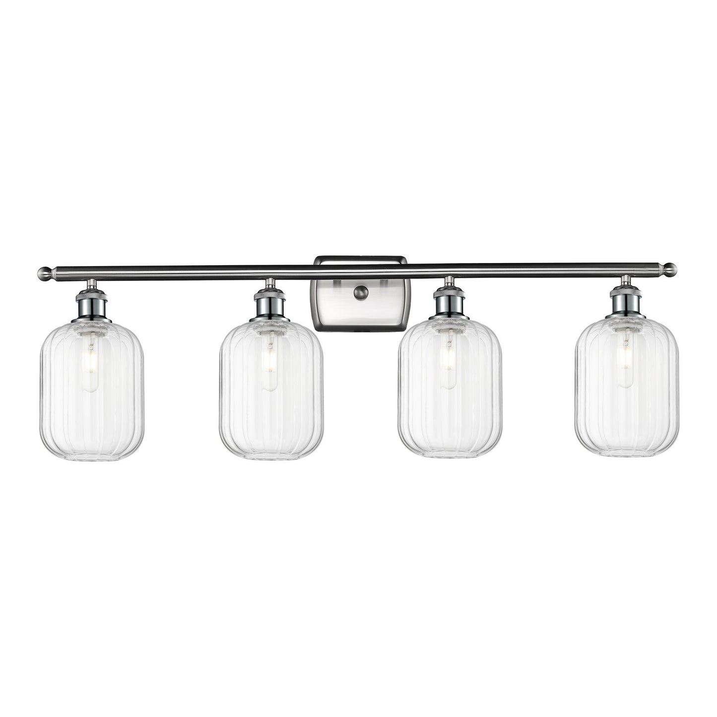 Innovations Preston Cylinder 37in 4-Light Bath Vanity | Industrial Brushed Satin Nickel and Clear Glass | Damp Rated Bathroom | Model 516-4W-SN-G460-7CL