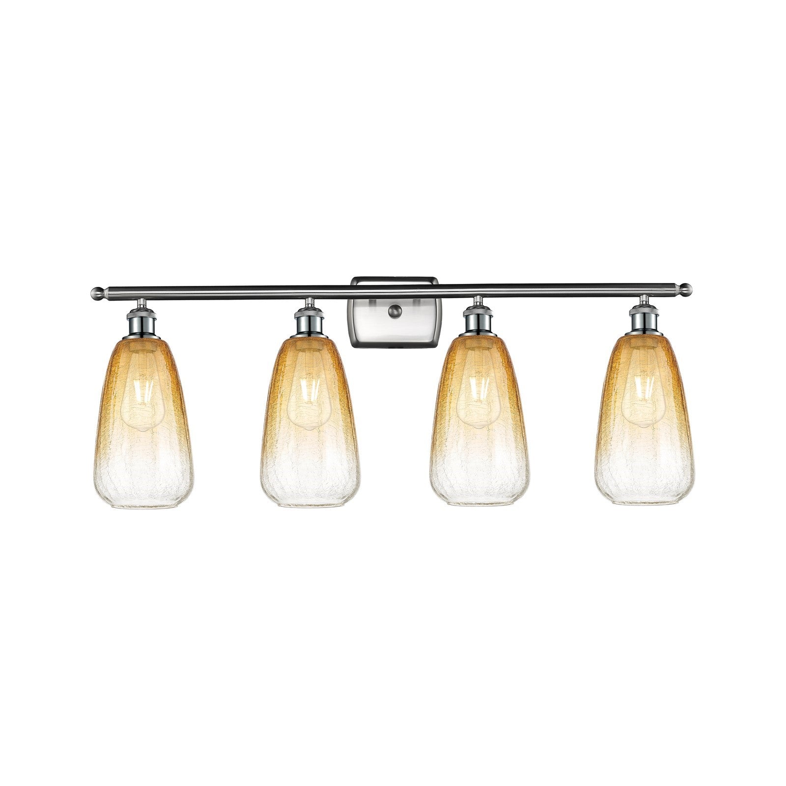 Innovations Brookhaven Almond 36in 4-Light Bath Vanity Light | Industrial Brushed Satin Nickel and Amber Glass | Bathroom | Model 516-4W-SN-G480-6AM