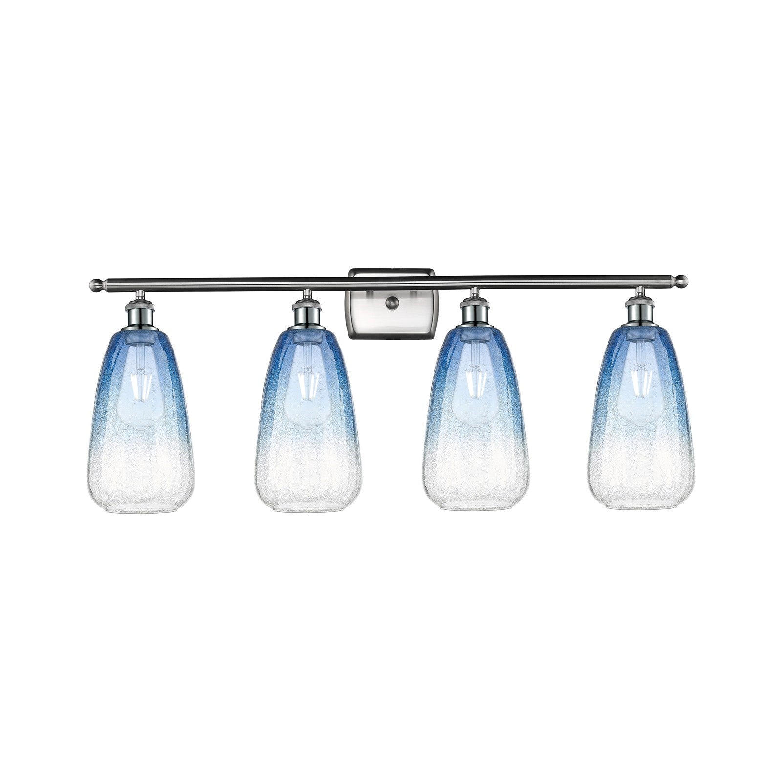 Innovations Brookhaven Almond 36in 4-Light Bath Vanity Light | Industrial Brushed Satin Nickel and Sapphire Blue Glass | Model 516-4W-SN-G480-6SB