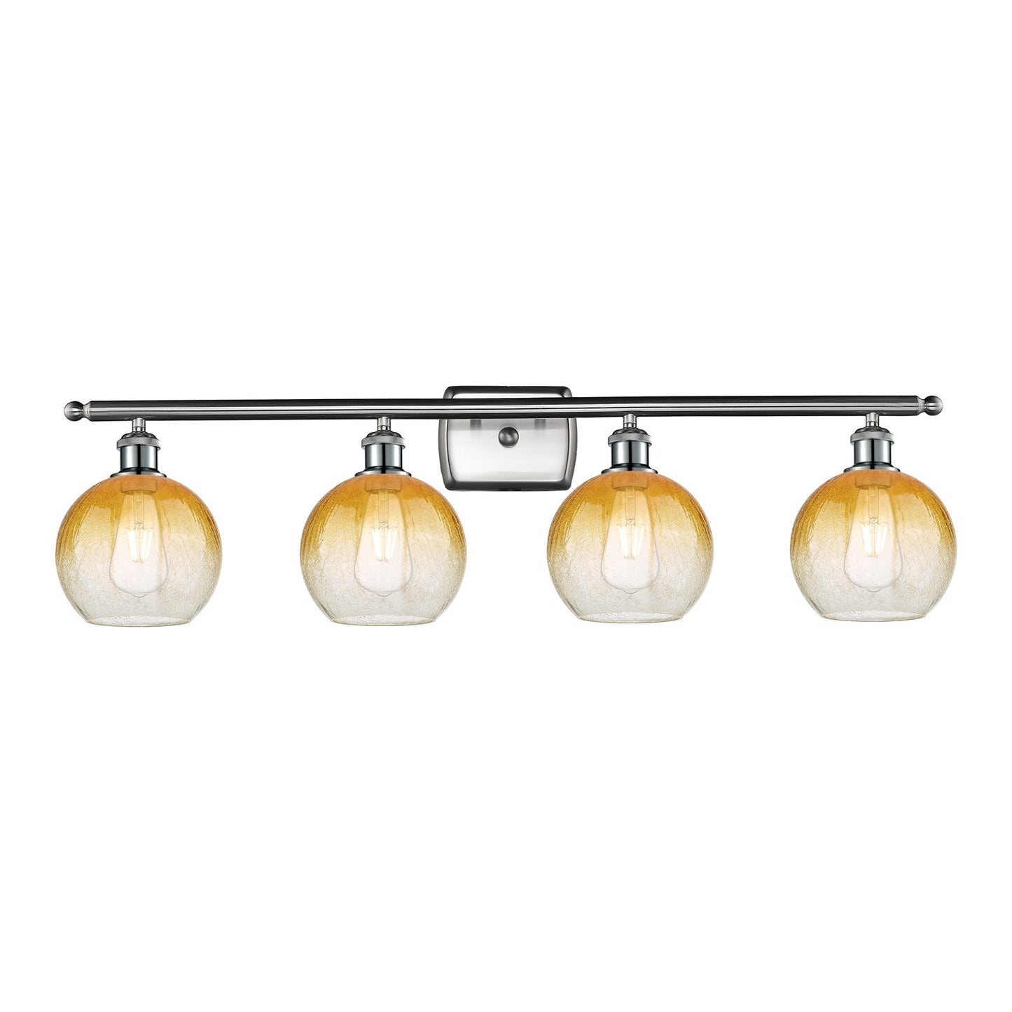 Innovations Brookhaven Globe 38in 4-Light Bath Vanity Light | Industrial Brushed Satin Nickel and Amber Glass | Bathroom Vanity | Model 516-4W-SN-G483-8AM