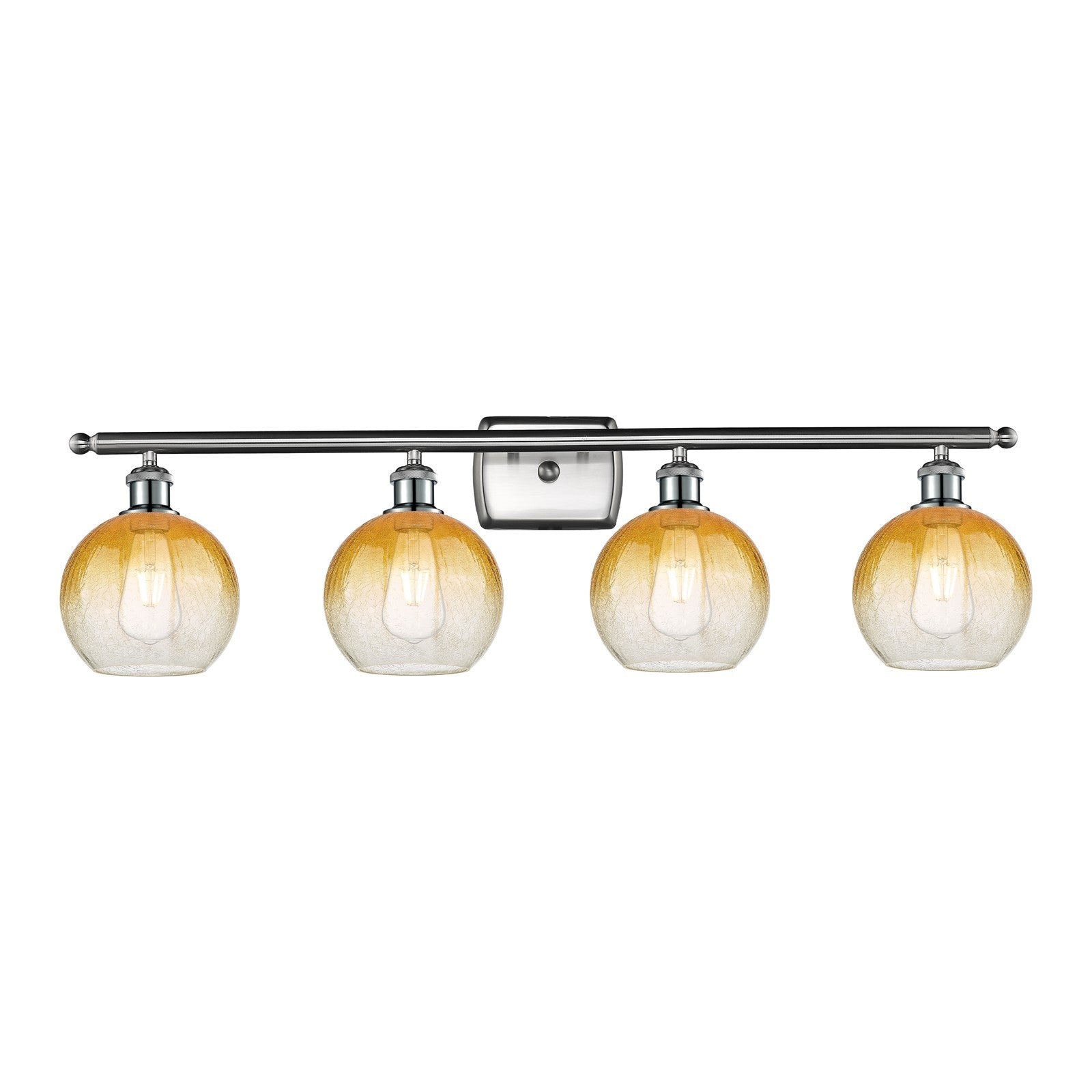 Innovations Brookhaven Globe 38in 4-Light Bath Vanity Light | Industrial Brushed Satin Nickel and Amber Glass | Bathroom Vanity | Model 516-4W-SN-G483-8AM