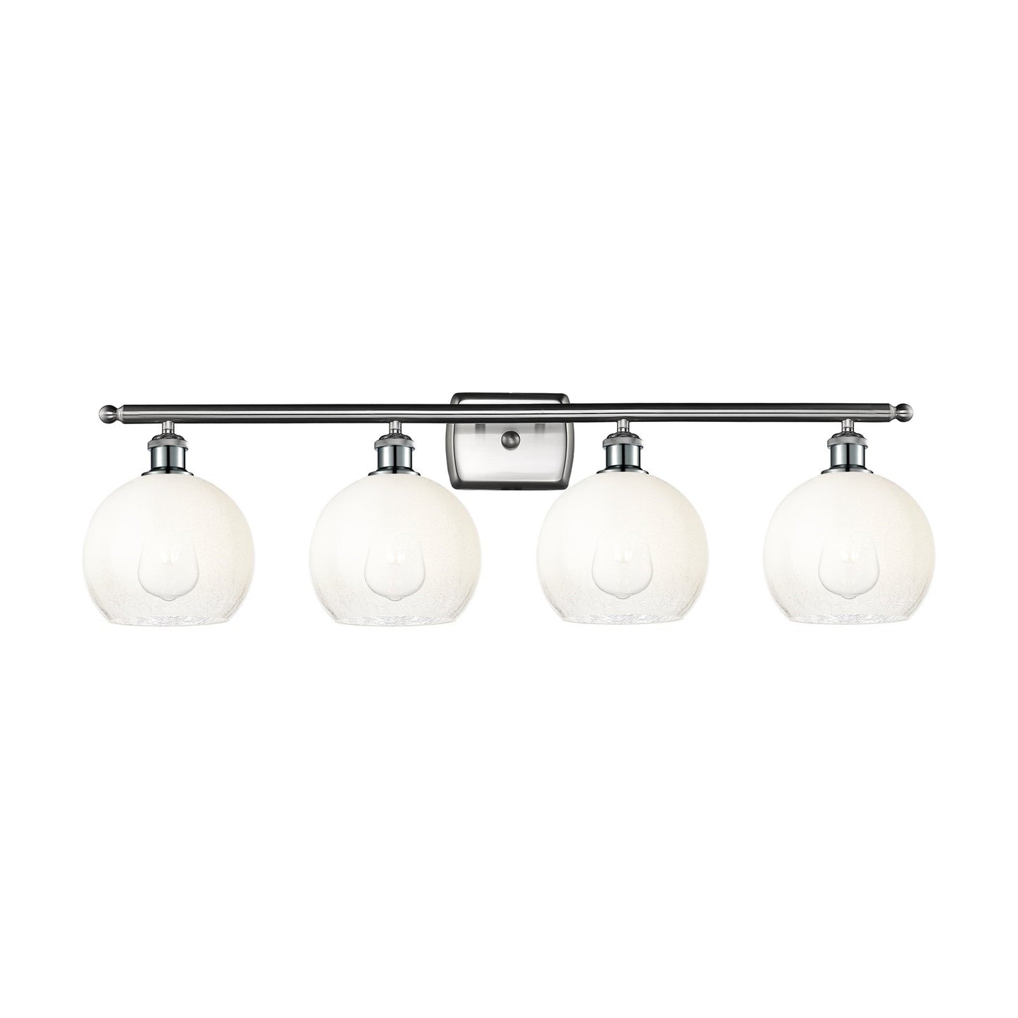 Innovations Brookhaven Globe 38in 4-Light Bath Vanity Light | Industrial Brushed Satin Nickel Steel and Opal Glass | Bathroom | Model 516-4W-SN-G483-8OP