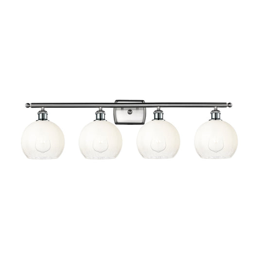 Innovations Brookhaven Globe 38in 4-Light Bath Vanity Light | Industrial Brushed Satin Nickel Steel and Opal Glass | Bathroom | Model 516-4W-SN-G483-8OP