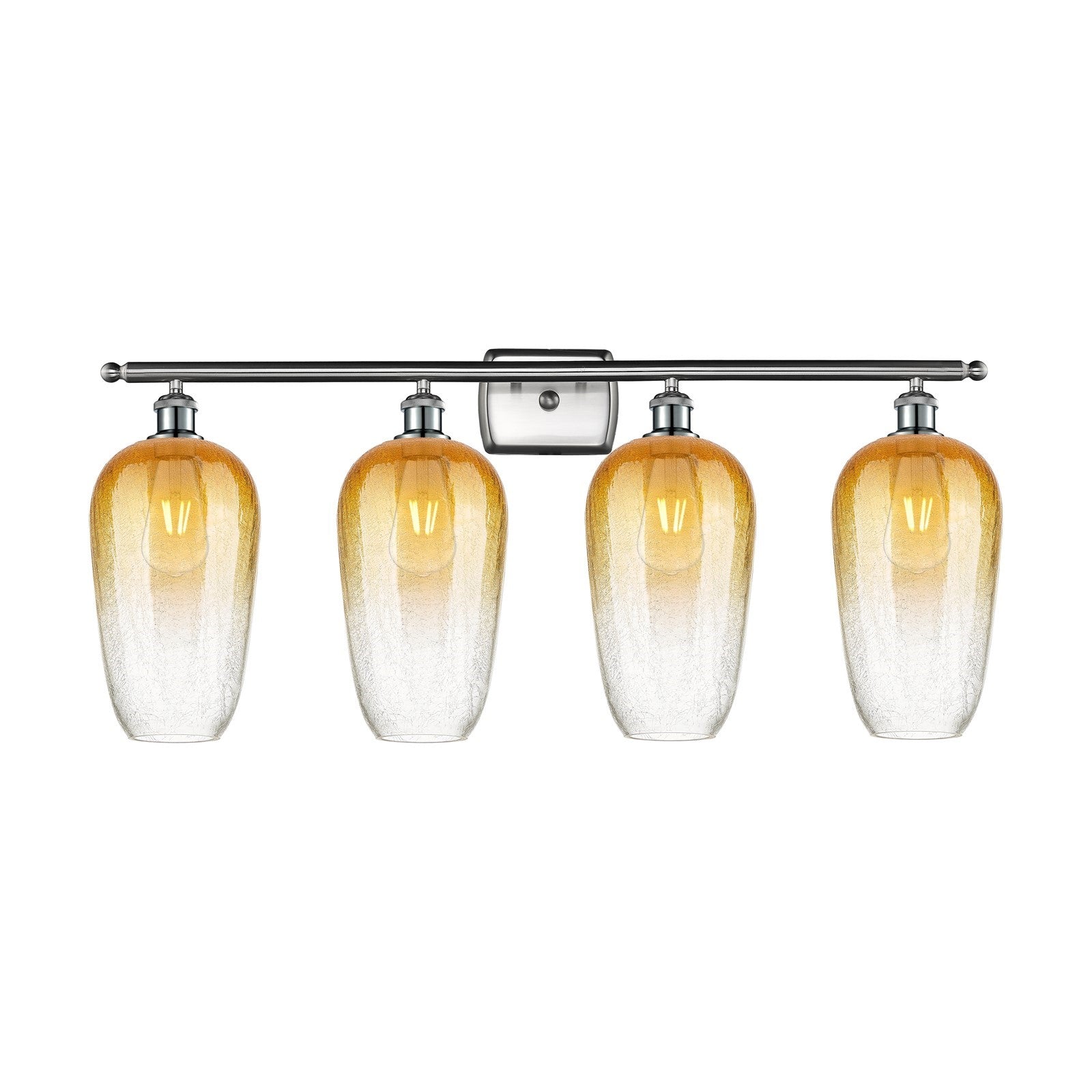 Innovations Brookhaven Flute 37in 4-Light Bath Vanity Light | Industrial Brushed Satin Nickel and Amber Glass | Bathroom Vanity | Model 516-4W-SN-G484-7AM