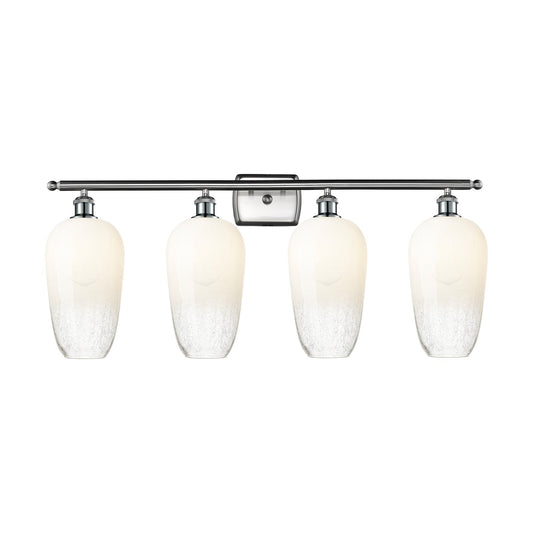 Innovations Brookhaven Flute 37in 4-Light Bath Vanity Light | Industrial Brushed Satin Nickel and Opal Glass | Bathroom Vanity | Model 516-4W-SN-G484-7OP