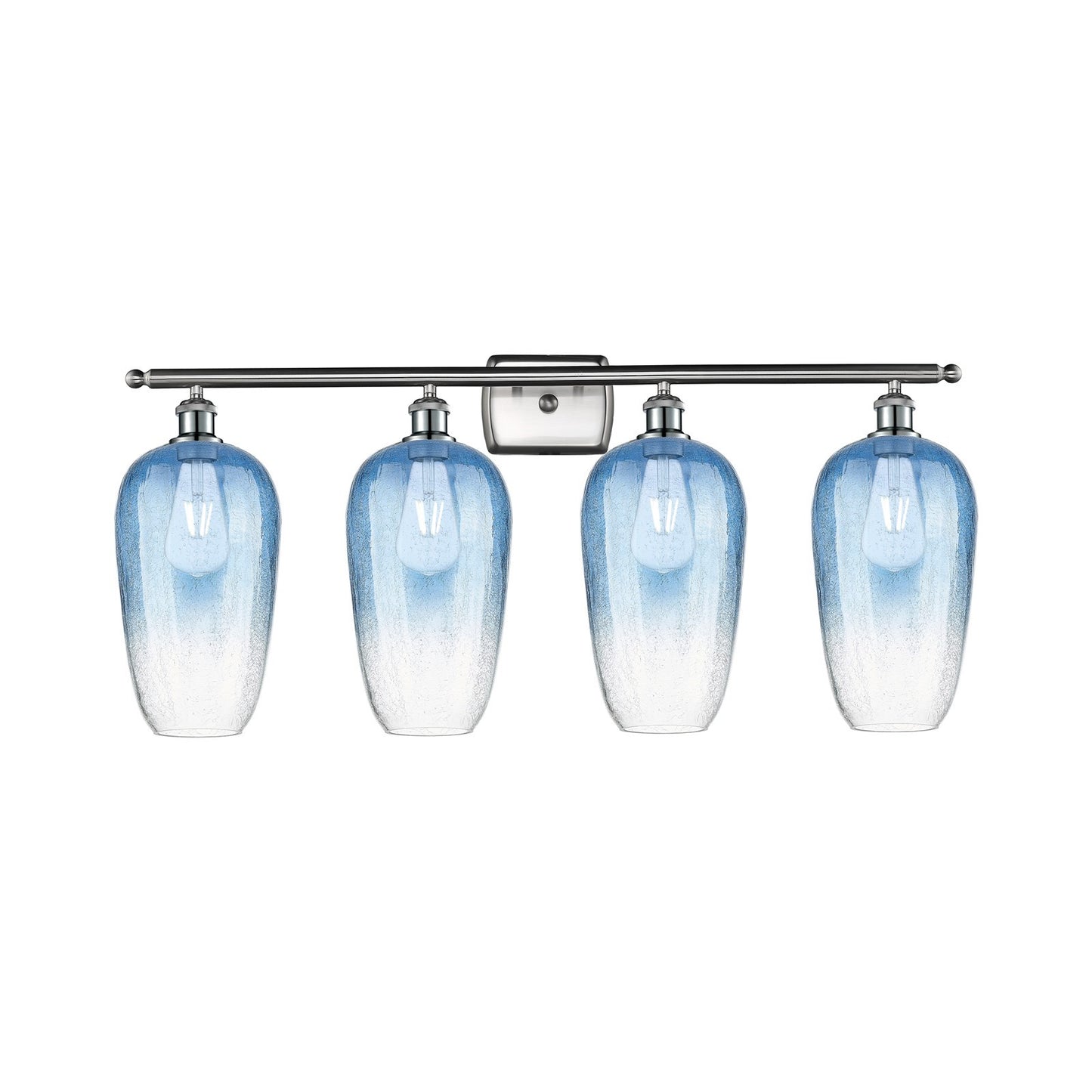 Innovations Brookhaven Flute 37in 4-Light Bath Vanity Light | Industrial Brushed Satin Nickel and Sapphire Blue Glass | Model 516-4W-SN-G484-7SB