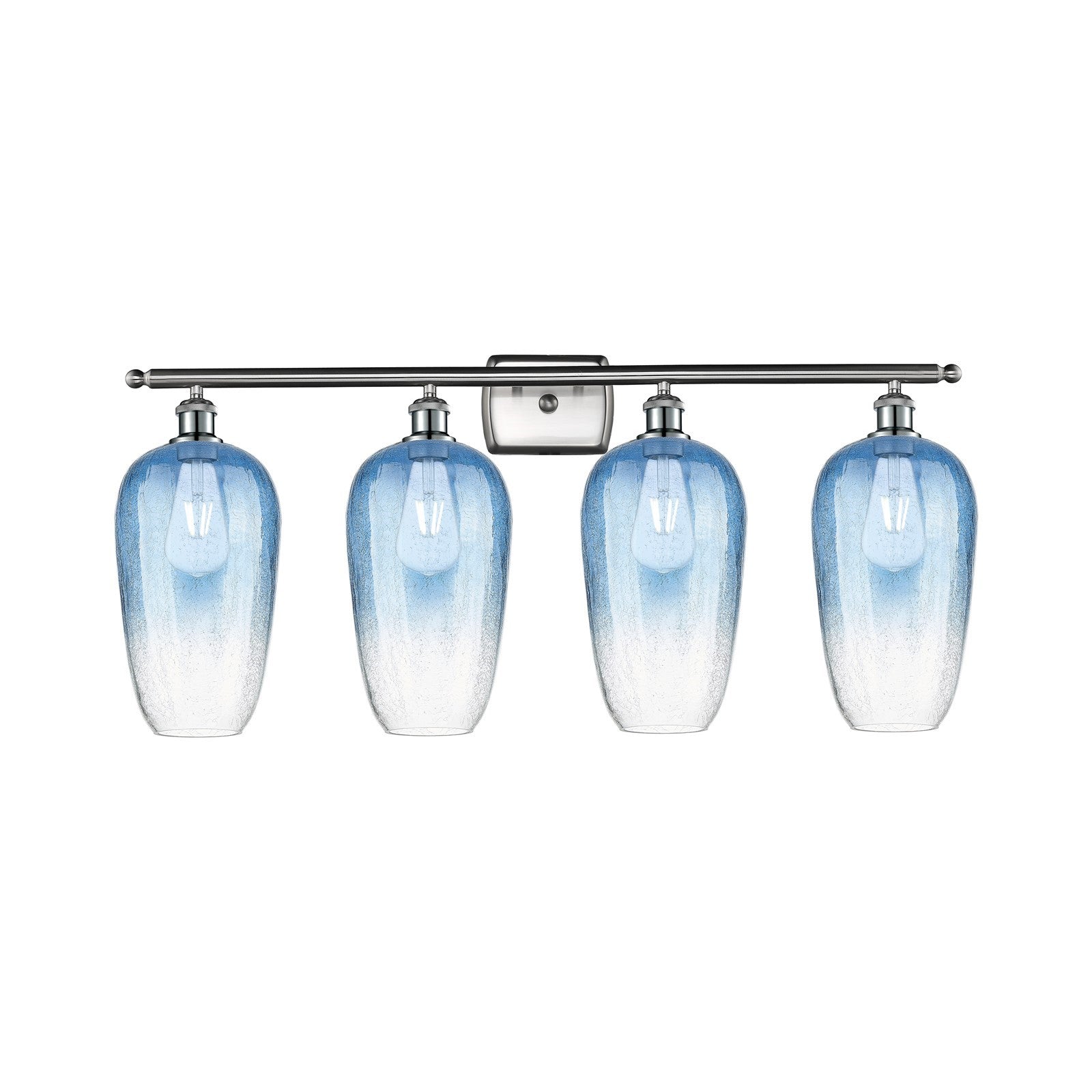 Innovations Brookhaven Flute 37in 4-Light Bath Vanity Light | Industrial Brushed Satin Nickel and Sapphire Blue Glass | Model 516-4W-SN-G484-7SB