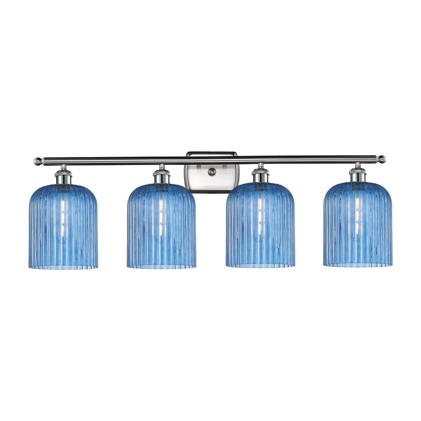 Innovations Bridal Veil 35in 4-Light Bath Vanity Light | Art Nouveau Brushed Satin Nickel and Princess Blue Ribbed Glass | Model 516-4W-SN-G559-8BL