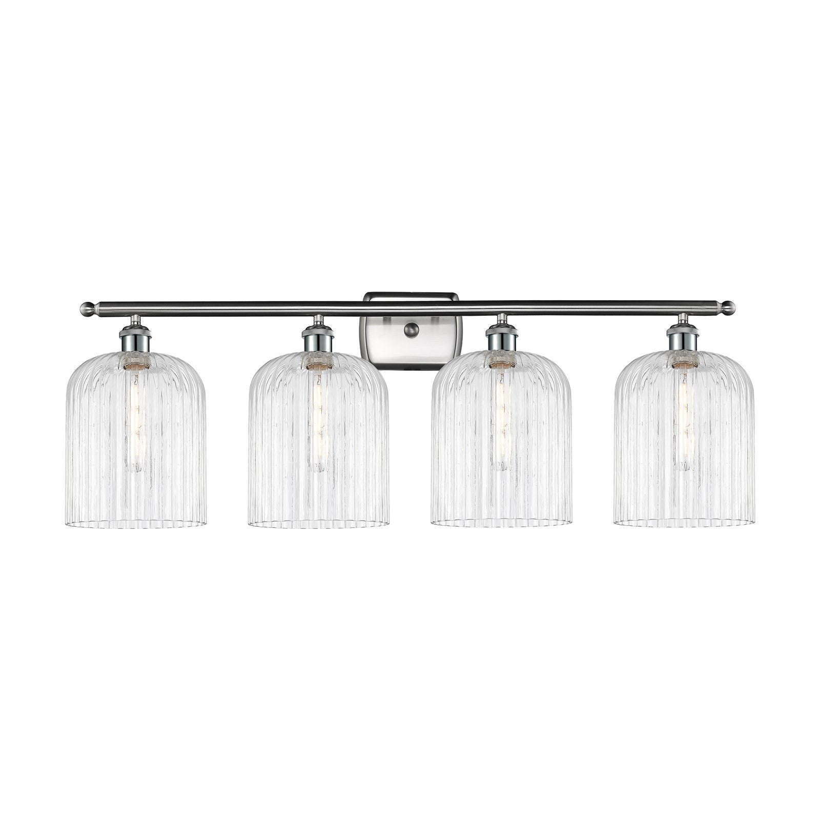 Innovations Bridal Veil 35in 4-Light Bath Vanity | Art Nouveau Brushed Satin Nickel Steel and Clear Ribbed Glass | Bathroom & | Model 516-4W-SN-G559-8CL