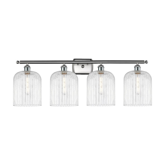 Innovations Bridal Veil 35in 4-Light Bath Vanity | Art Nouveau Brushed Satin Nickel Steel and Clear Ribbed Glass | Bathroom & | Model 516-4W-SN-G559-8CL