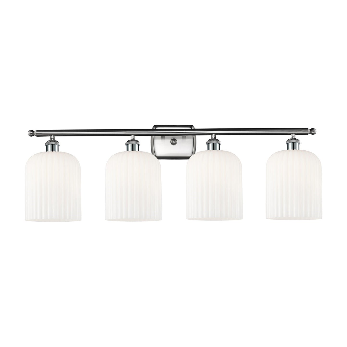Innovations Bridal Veil 35in 4-Light Bath Vanity Light | Art Nouveau Brushed Satin Nickel and Gloss White Ribbed Glass | Model 516-4W-SN-G559-8GWH