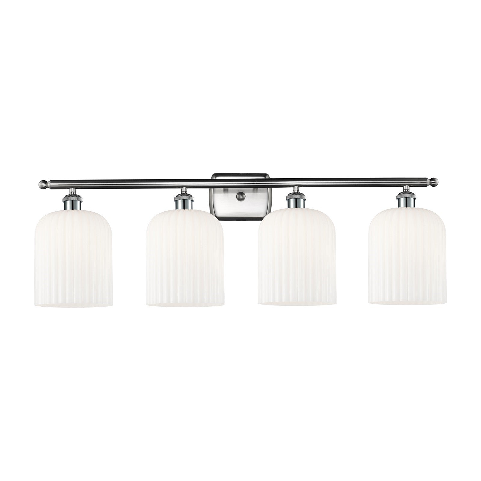 Innovations Bridal Veil 35in 4-Light Bath Vanity Light | Art Nouveau Brushed Satin Nickel and Gloss White Ribbed Glass | Model 516-4W-SN-G559-8GWH