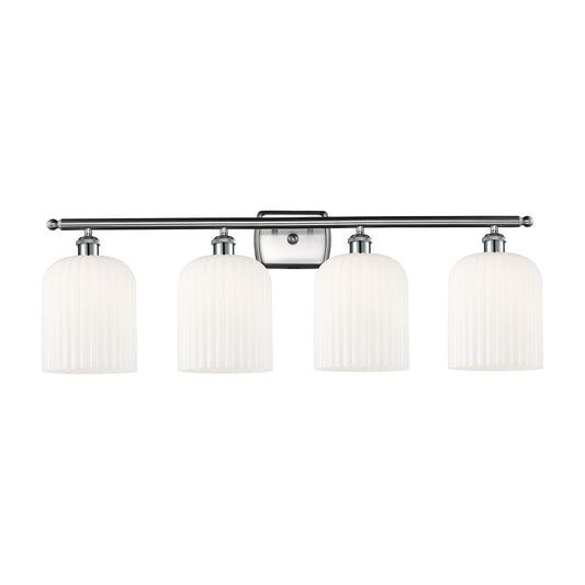 Innovations Bridal Veil 35in 4-Light Bath Vanity Light | Art Nouveau Brushed Satin Nickel and Gloss White Ribbed Glass | Model 516-4W-SN-G559-8GWH