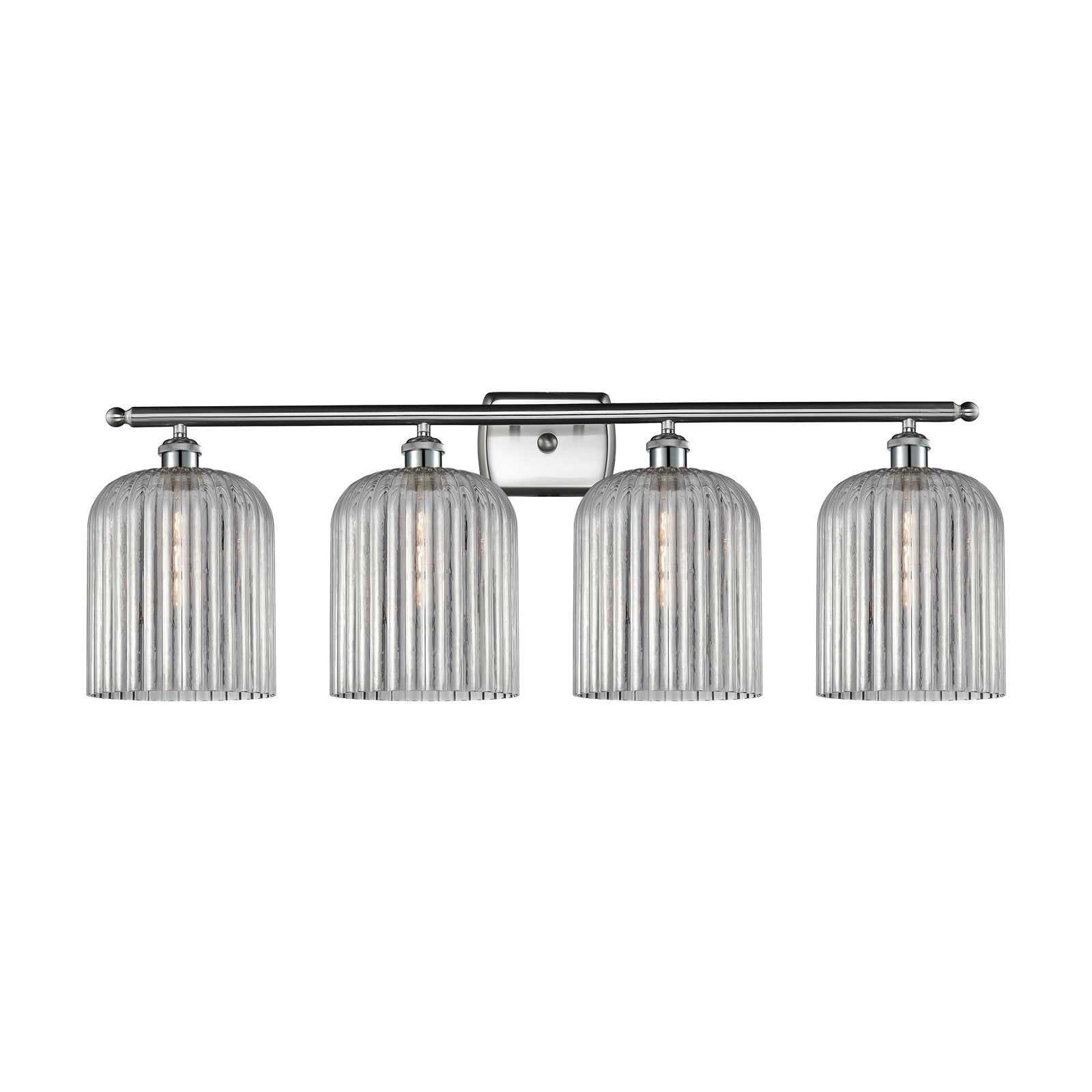 Innovations Bridal Veil 35in 4-Light Bath Vanity Light | Art Nouveau Industrial Brushed Satin Nickel and Light Smoke Ribbed | Model 516-4W-SN-G559-8SM