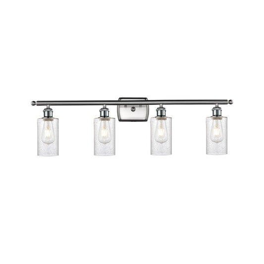 Innovations Clymer 34in 4-Light Bath Vanity Light | Art Nouveau Brushed Satin Nickel and Seedy Glass | Bathroom Vanity | 33.88 x | Model 516-4W-SN-G804